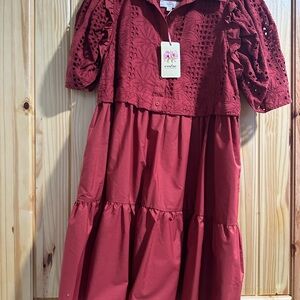 Entro Burgundy Mini Dress with Eyelet Details
